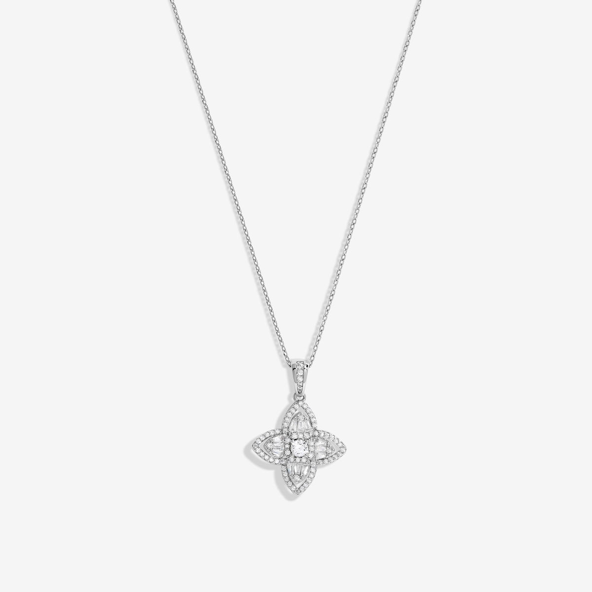Jon Richard Rhodium And Crystal Cubic Zirconia Floral Necklace  - Gift Box