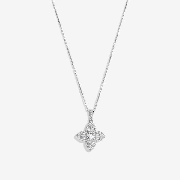 Jon Richard Rhodium And Crystal Cubic Zirconia Floral Necklace  - Gift Box