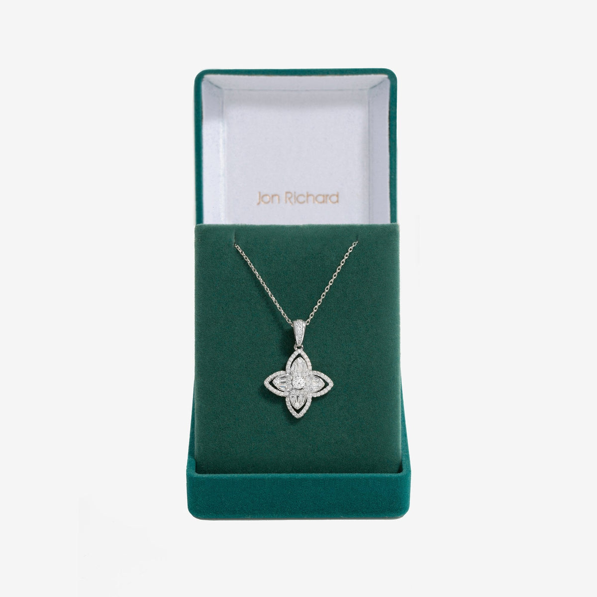 Jon Richard Rhodium And Crystal Cubic Zirconia Floral Necklace  - Gift Box