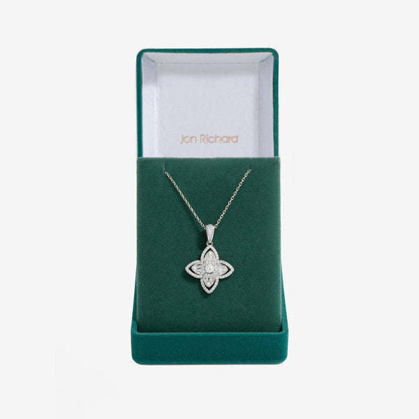 Jon Richard Rhodium And Crystal Cubic Zirconia Floral Necklace  - Gift Box