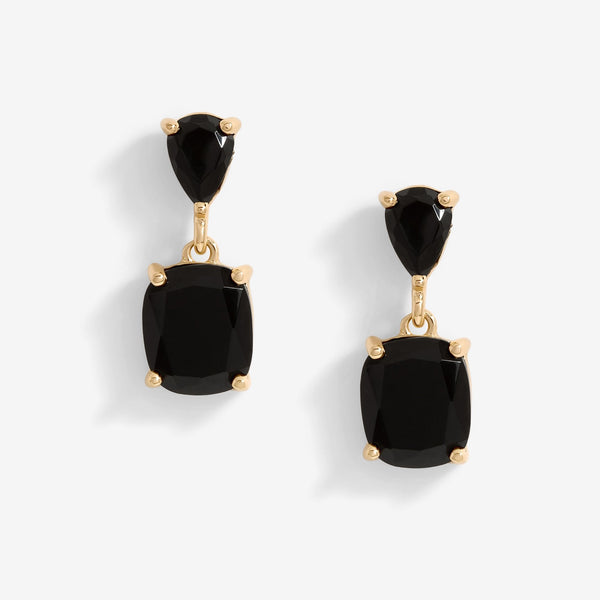 Mood Gold Black Double Stone Drop Earrings