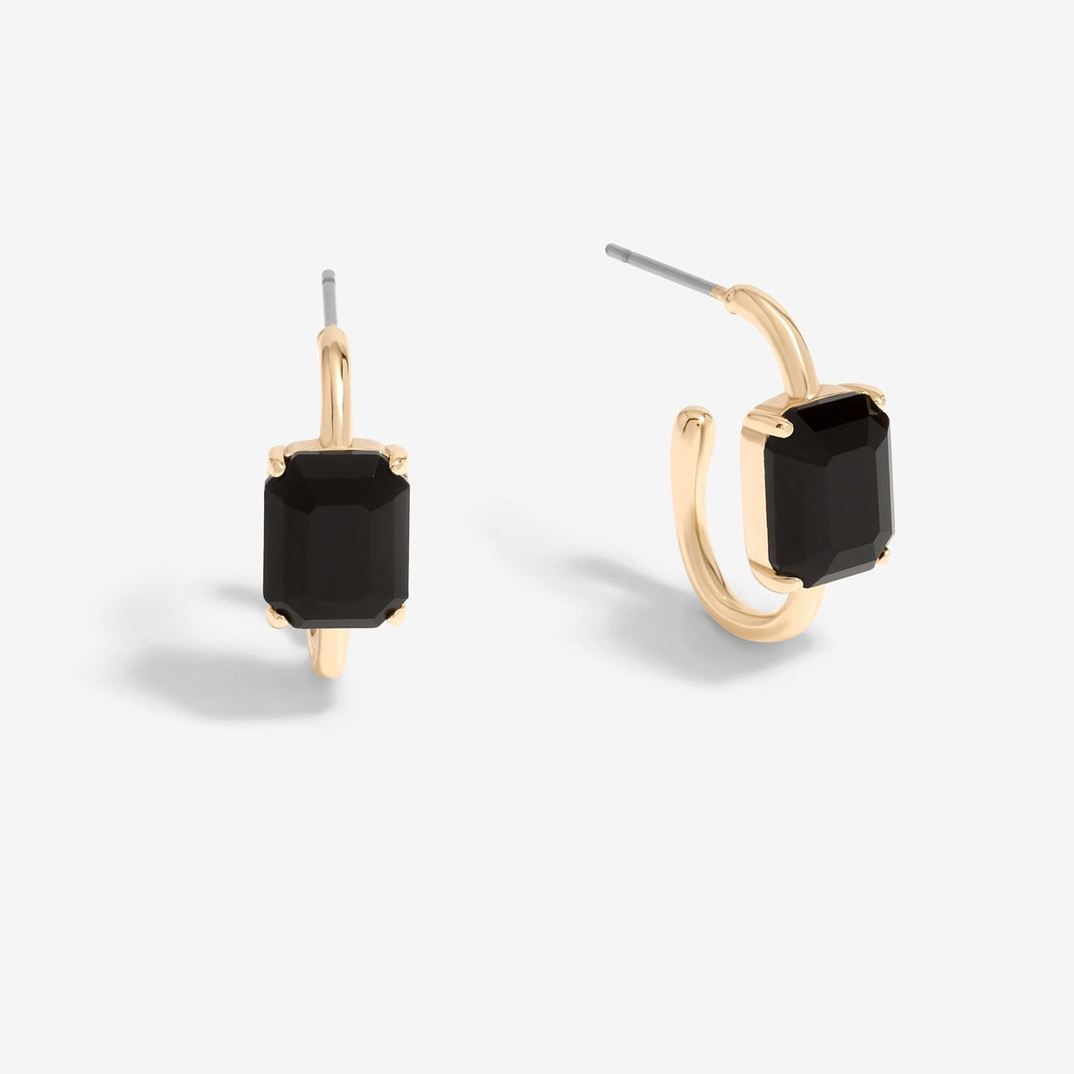 Mood Gold Black Emerald Cut Stone Hoop Earrings
