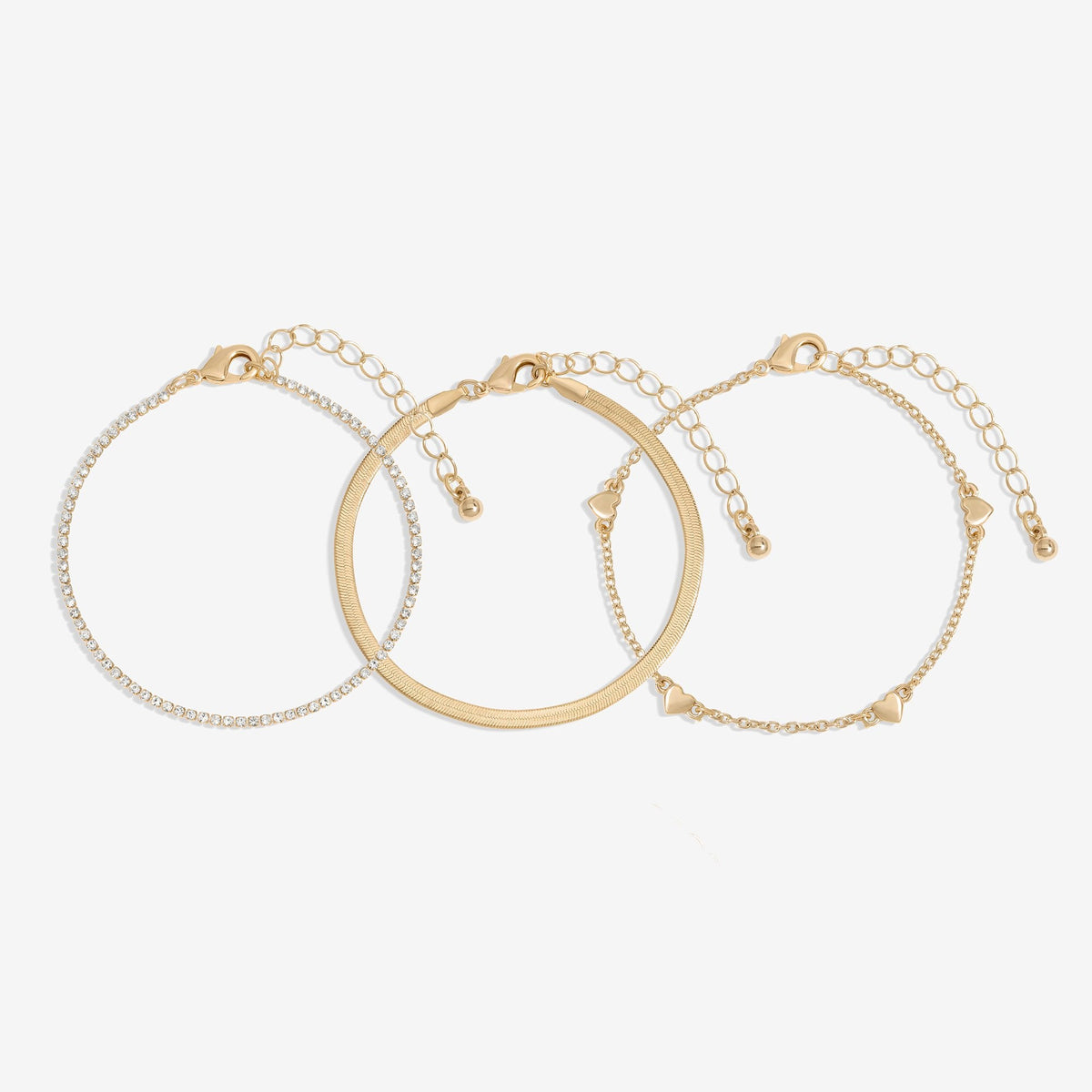 Mood Gold Crystal Delicate Heart Layered Bracelets - Pack of 3