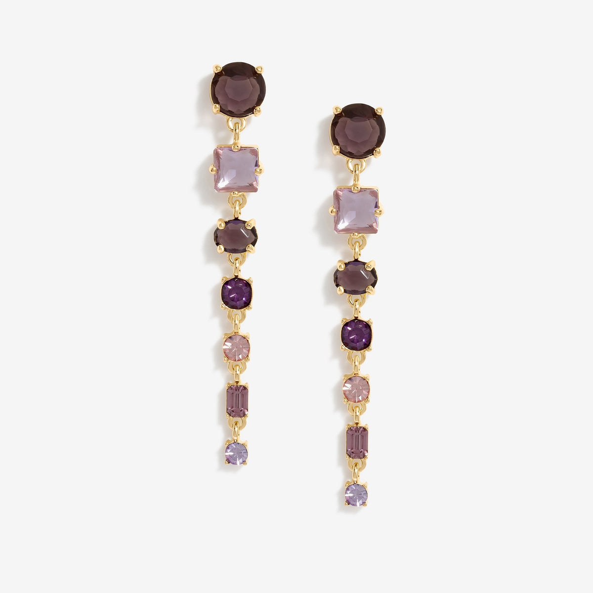 Mood Gold Purple Mixed Graduated Linear Stone Drop Earrings