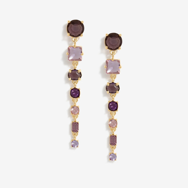 Mood Gold Purple Mixed Graduated Linear Stone Drop Earrings