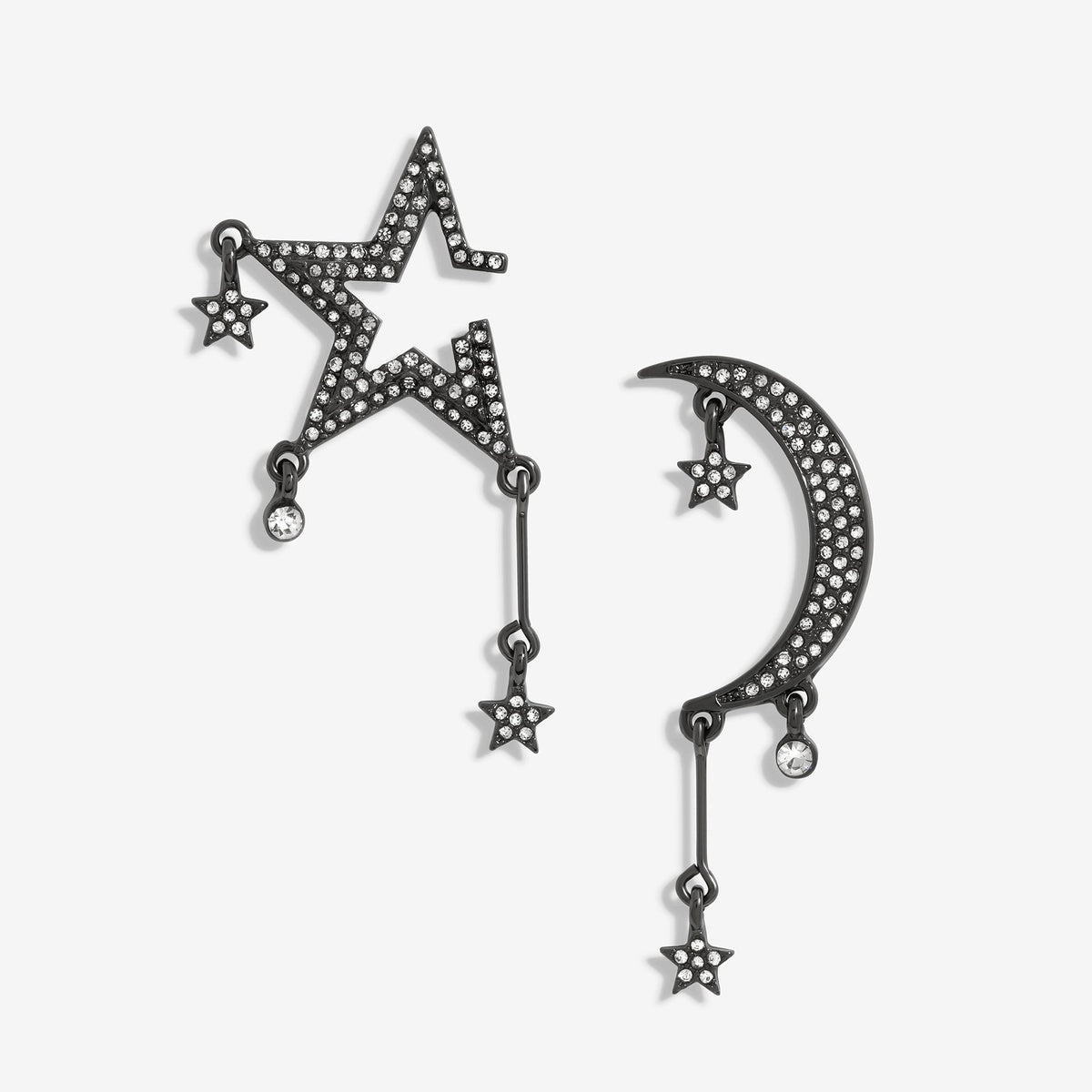 Mood Hematite Crystal Star and Moon Drop Earrings