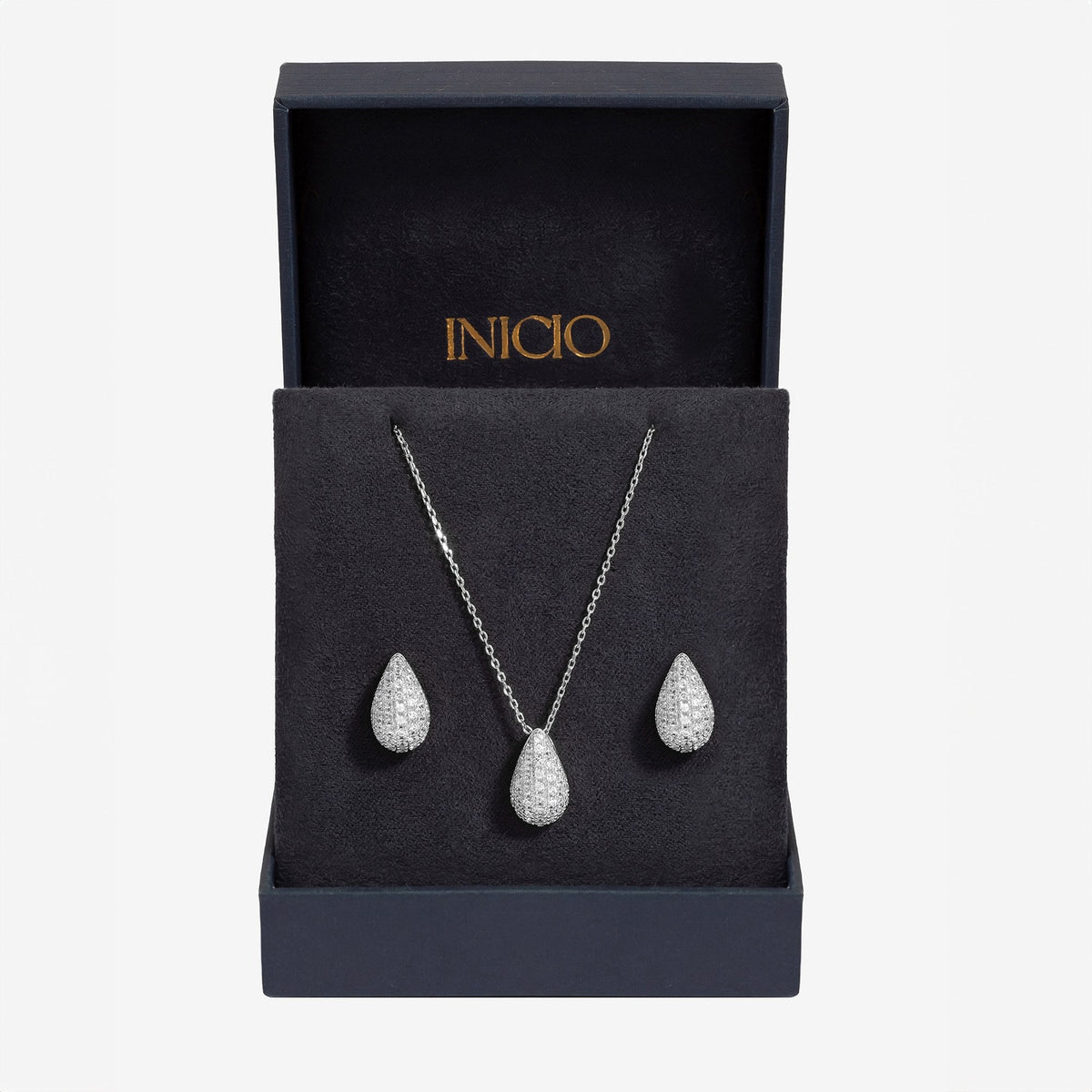 Inicio Rhodium Plated Cubic Zirconia Teardrop Set - Gift Box