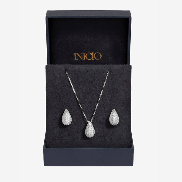 Inicio Rhodium Plated Cubic Zirconia Teardrop Set - Gift Box