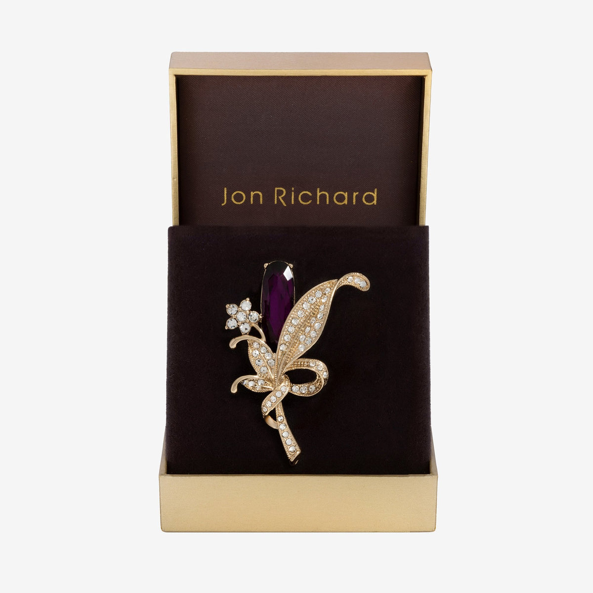 Jon Richard Gold Plated And Amethyst Floral Brooch - Gift Box