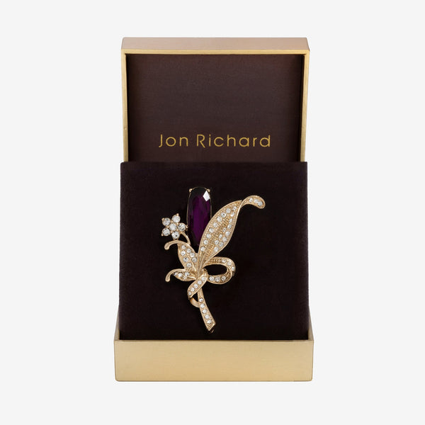 Jon Richard Gold Plated And Amethyst Floral Brooch - Gift Box