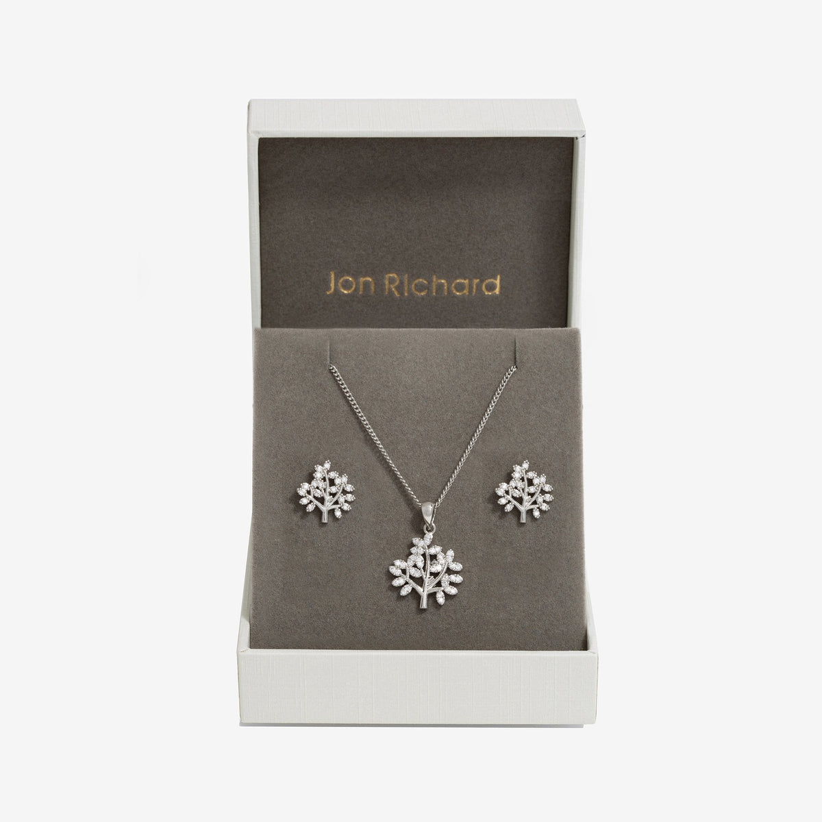 Jon Richard Rhodium Plated Cubic Zirconia Tree Of Love Box Set - Gift Box