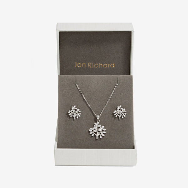 Jon Richard Rhodium Plated Cubic Zirconia Tree Of Love Box Set - Gift Box