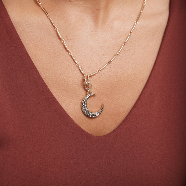 Inicio Gold Plated Enamel Moon Necklace - Gift Pouch