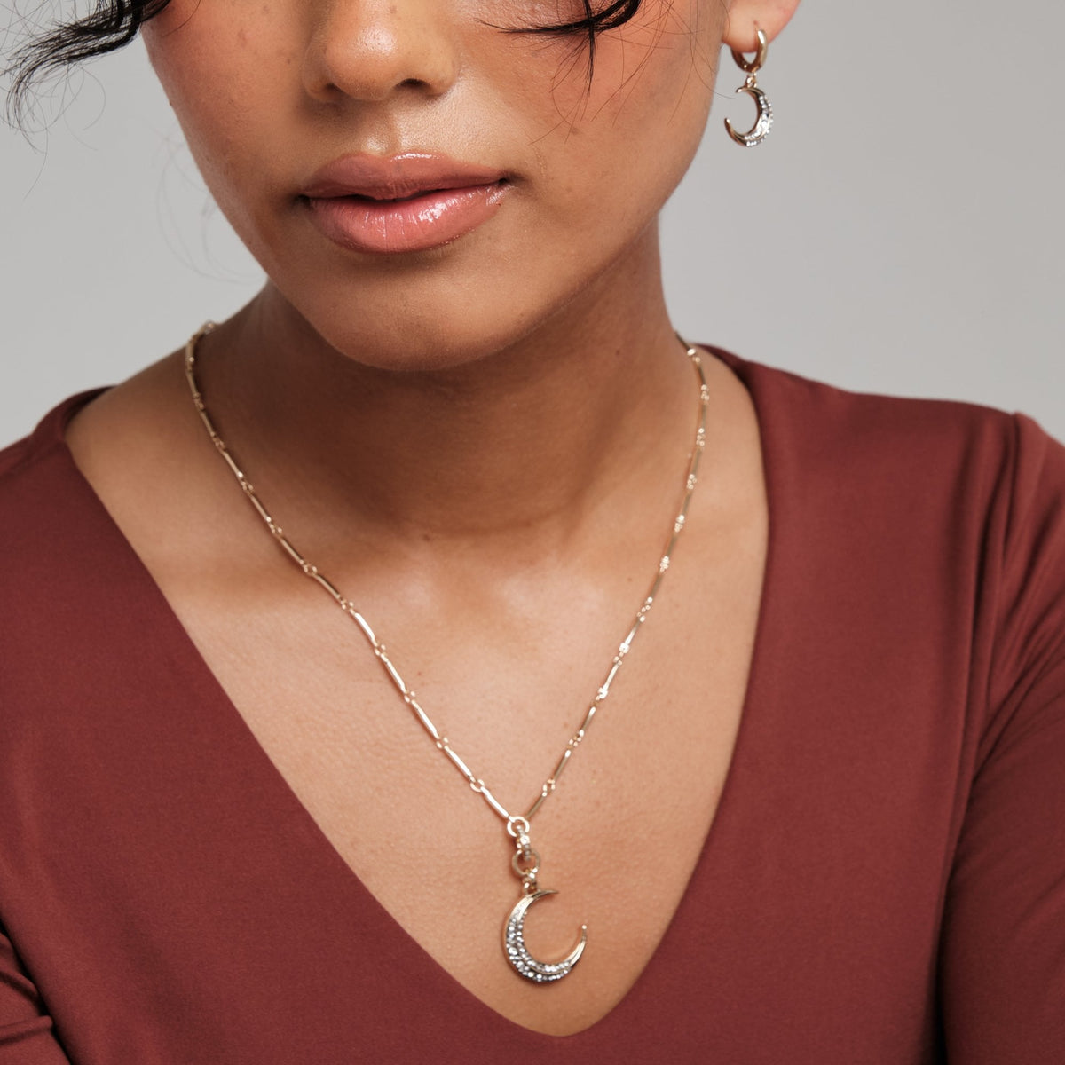 Inicio Gold Plated Enamel Moon Necklace - Gift Pouch