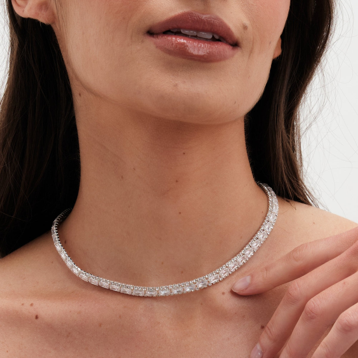 Jon Richard Silver Plated Crystal Baguette Collar Necklace