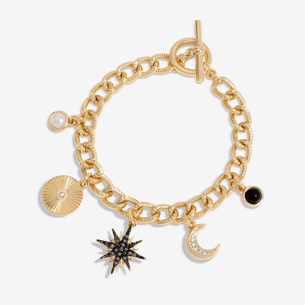 Mood Gold Black Crystal Celestial Charm Chain Bracelet