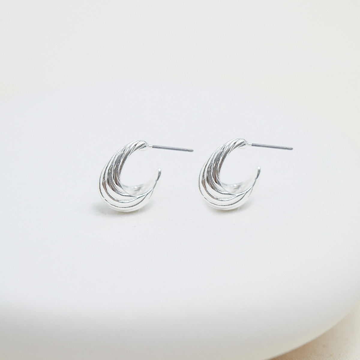 Inicio Silver Plated Textured Hoop Earrings - Gift Pouch