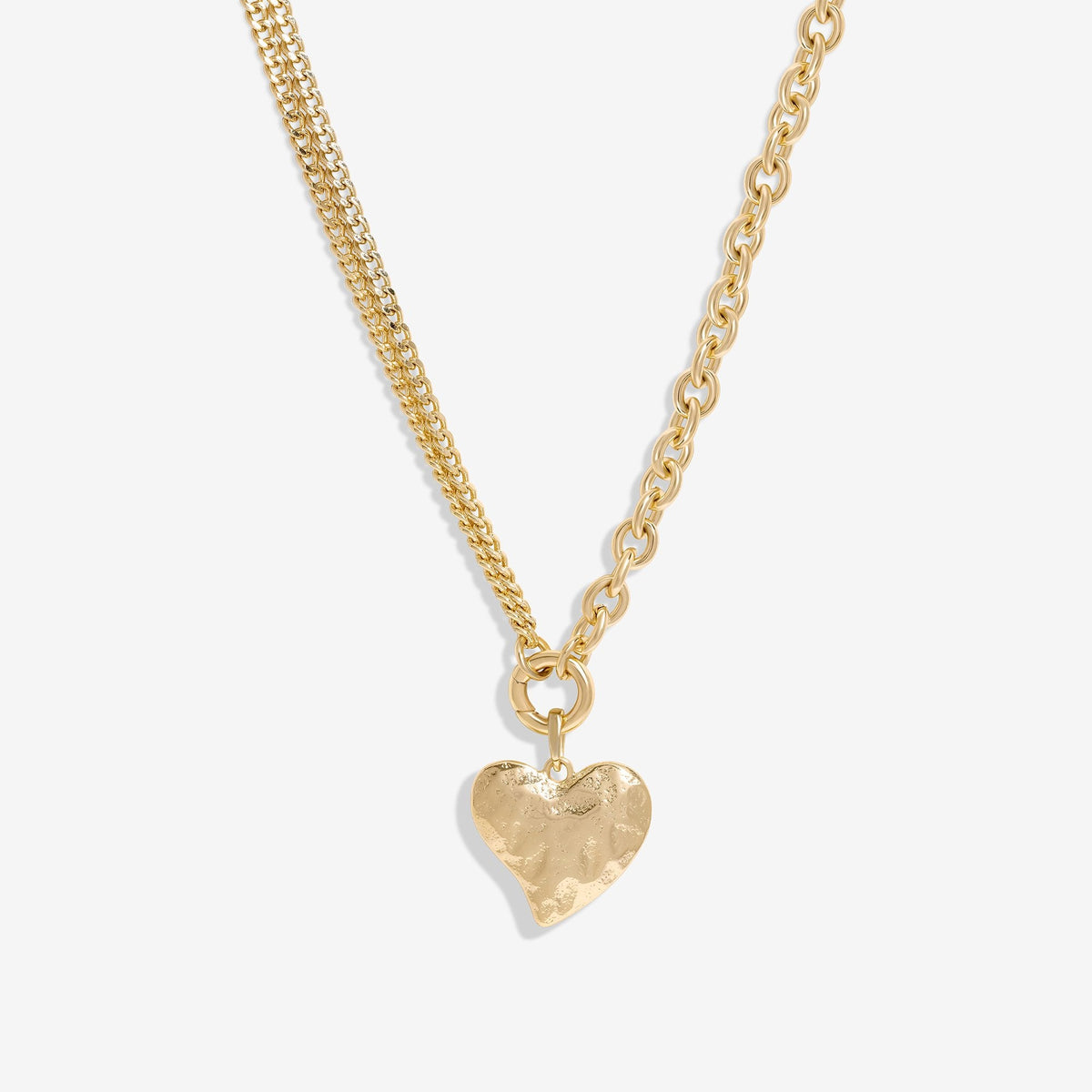 Mood Gold Hammered Matte Twisted Heart Double Chain Necklace