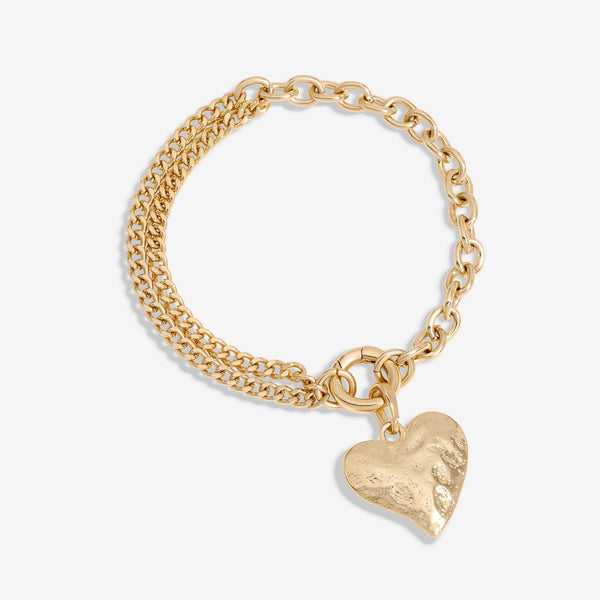 Mood Gold Hammered Matte Twisted Heart Double Chain Bracelet