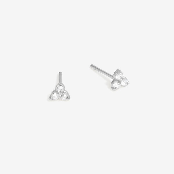 Simply Silver Sterling Silver 925 Cubic Zirconia Mini Tri Stone Stud Earrings