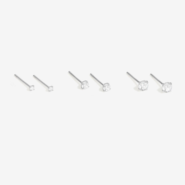 Simply Silver Sterling Silver 925 Cubic Zirconia Classic Round Earrings - Pack of 3