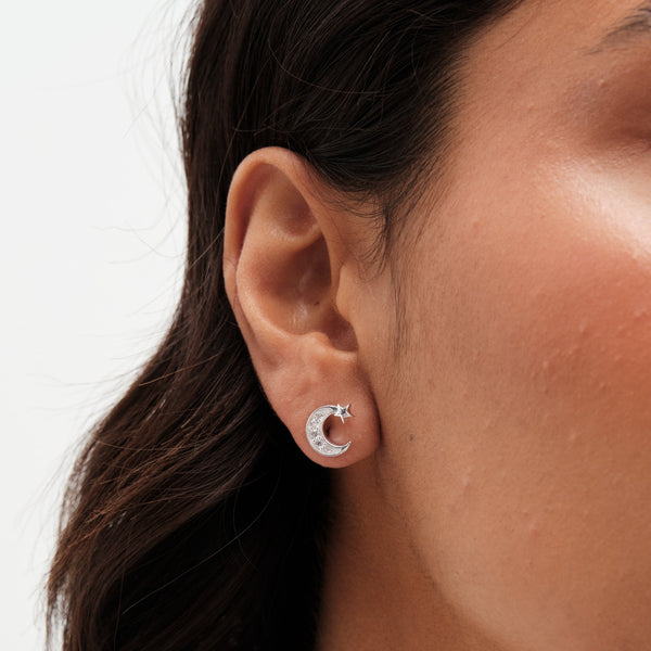 Simply Silver Sterling Silver 925 Cubic Zirconia Pave Celestial Stud Earrings