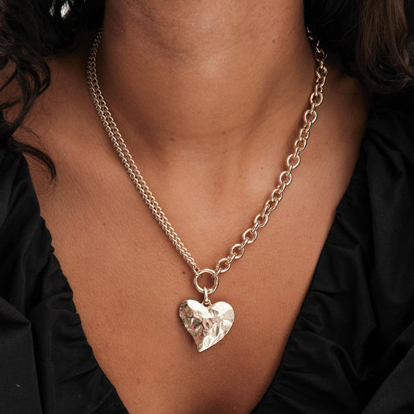 Mood Gold Hammered Matte Twisted Heart Double Chain Necklace