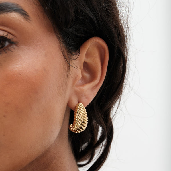 Mood Gold Stainless Steel Ridged Dome Hoop Earrings