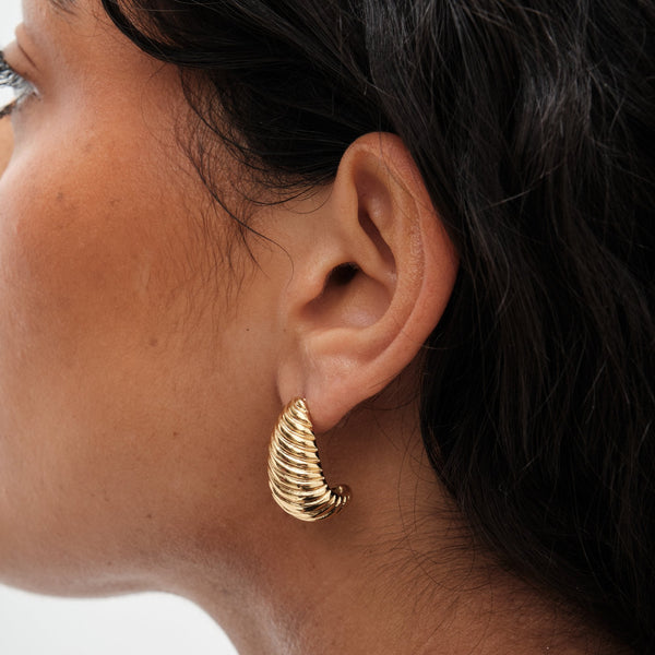 Mood Gold Stainless Steel Ridged Dome Hoop Earrings