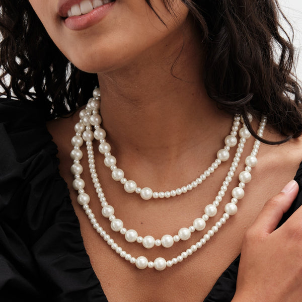 Mood Gold Cream Pearl Multirow Necklace