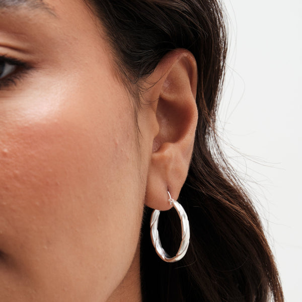 Simply Silver Sterling Silver 925 Polished Textured Woven Hoop Earrings