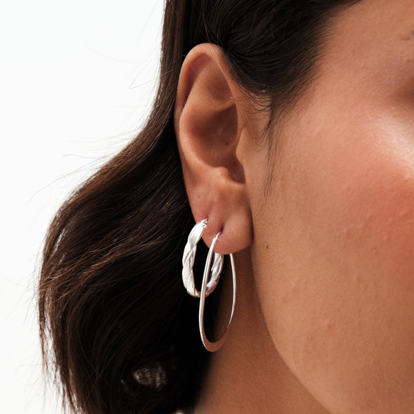 Simply Silver Sterling Silver 925 Polished Textured Woven Hoop Earrings