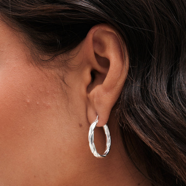 Simply Silver Sterling Silver 925 Polished Textured Woven Hoop Earrings