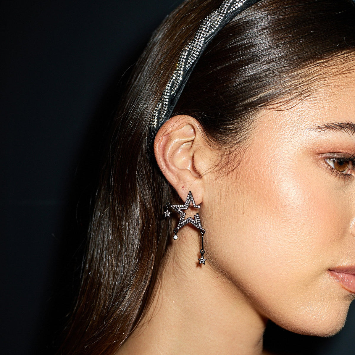 Mood Hematite Crystal Star and Moon Drop Earrings