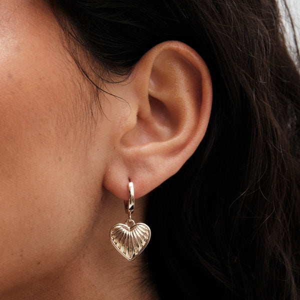 Mood Gold Textured Heart Drop Earrings