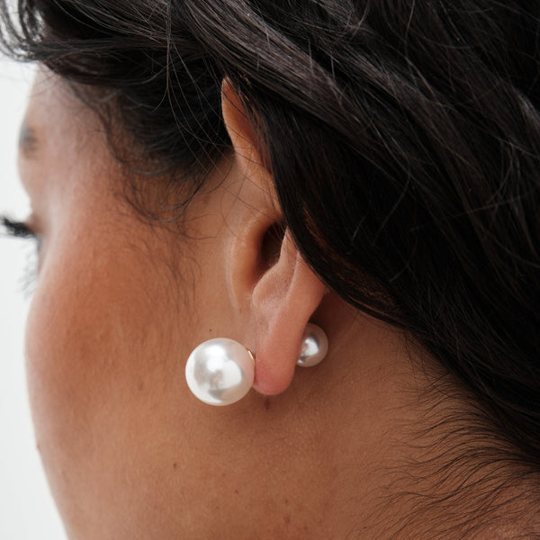 Mood Gold Cream Pearl Front To Back Stud Earrings