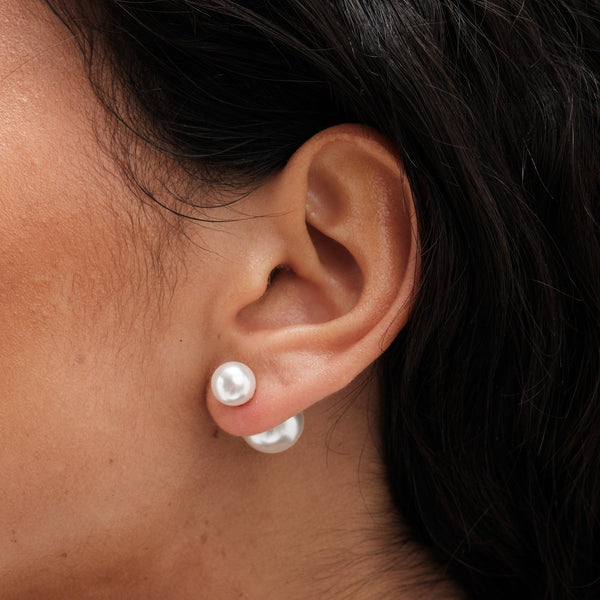 Mood Gold Cream Pearl Front To Back Stud Earrings