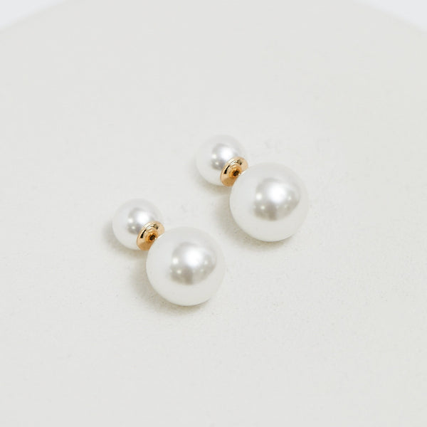 Mood Gold Cream Pearl Front To Back Stud Earrings