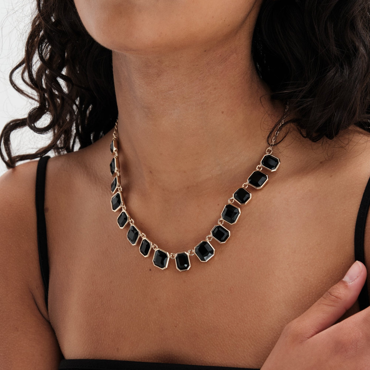 Gold Black Facet Statement Necklace
