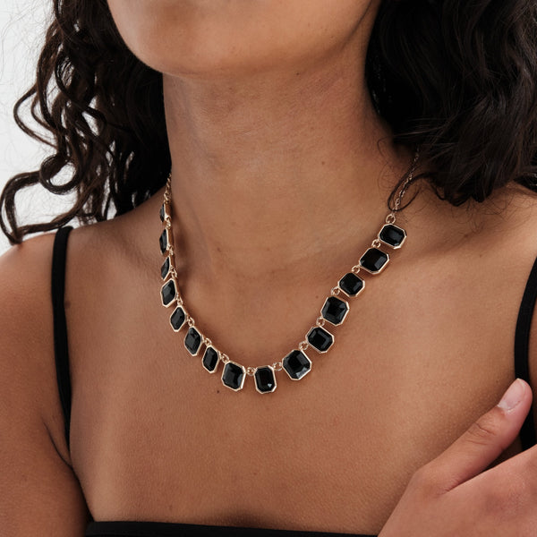 Gold Black Facet Statement Necklace