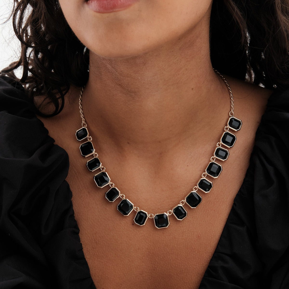 Gold Black Facet Statement Necklace