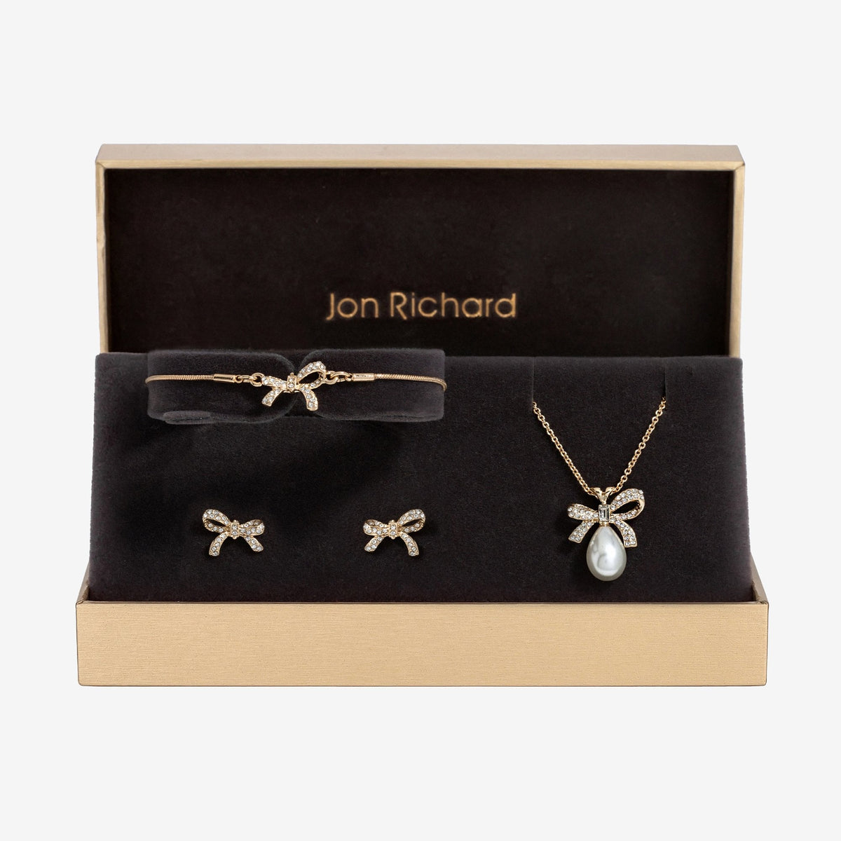 Jon Richard Silver Plated Crystal Bow And Pearl Trio Box