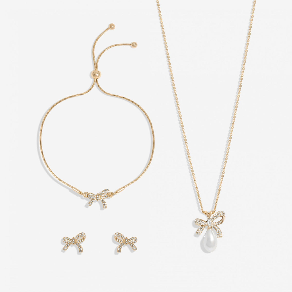 Jon Richard Silver Plated Crystal Bow And Pearl Trio Box