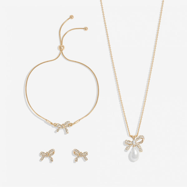 Jon Richard Silver Plated Crystal Bow And Pearl Trio Box