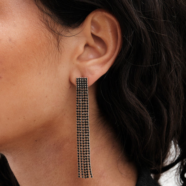 Mood Black Diamante Drop Earrings