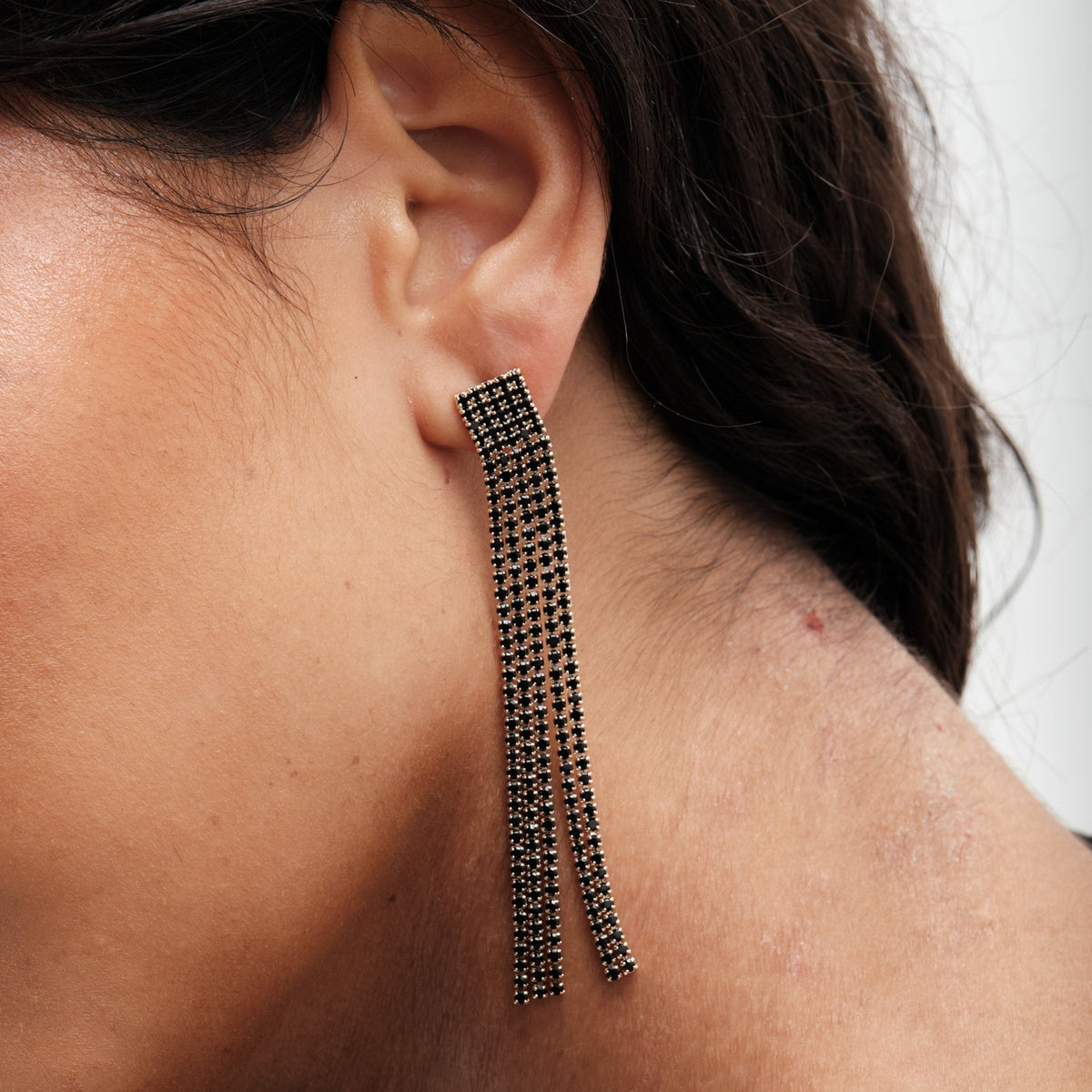Mood Black Diamante Drop Earrings
