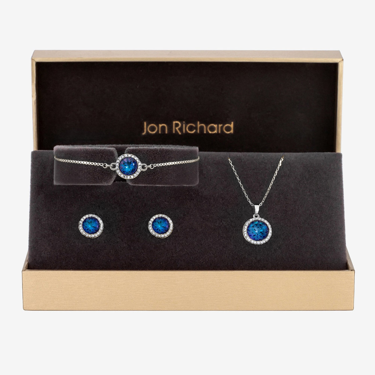 Jon Richard Silver Plated Blue Halo Trio Set  - Gift Box