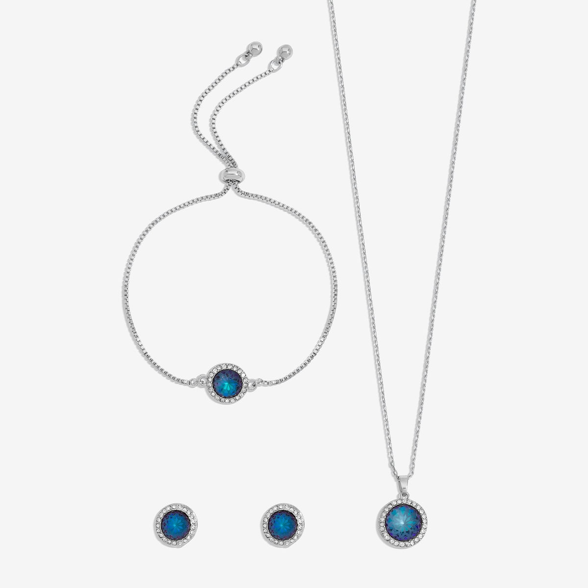 Jon Richard Silver Plated Blue Halo Trio Set  - Gift Box