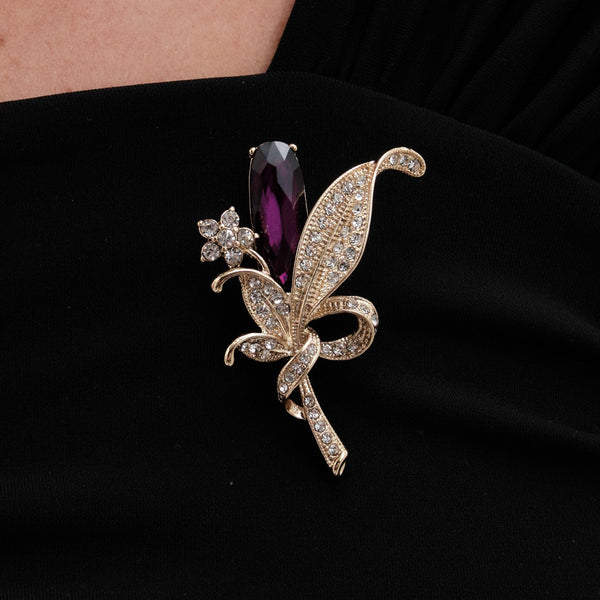 Jon Richard Gold Plated And Amethyst Floral Brooch - Gift Box