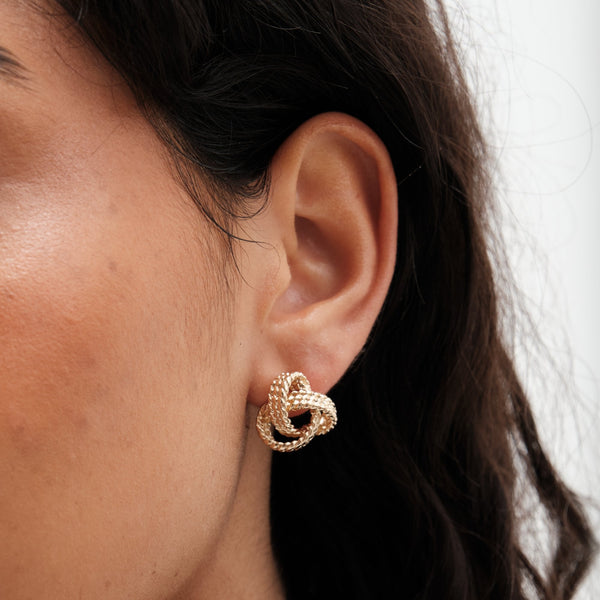 Gold Textured Knot Stud Earrings